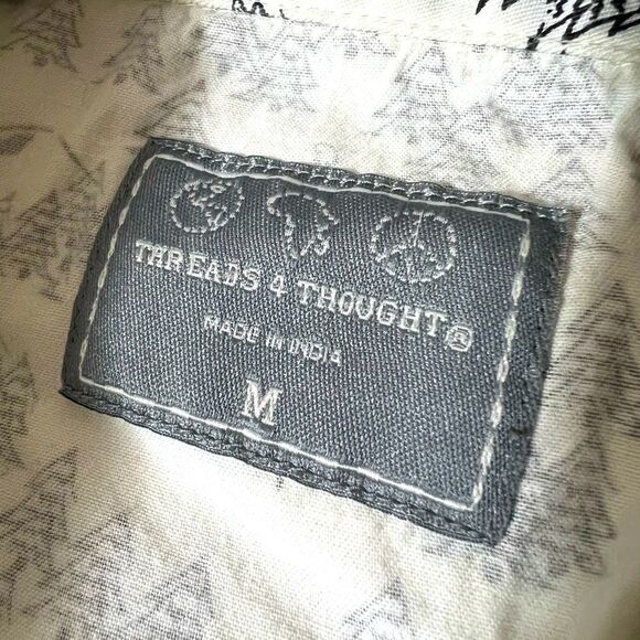 Organic Cotton ‘Madison’ White Black Mountain Scenery Patterned Shirt Medium - Picture 8 of 9